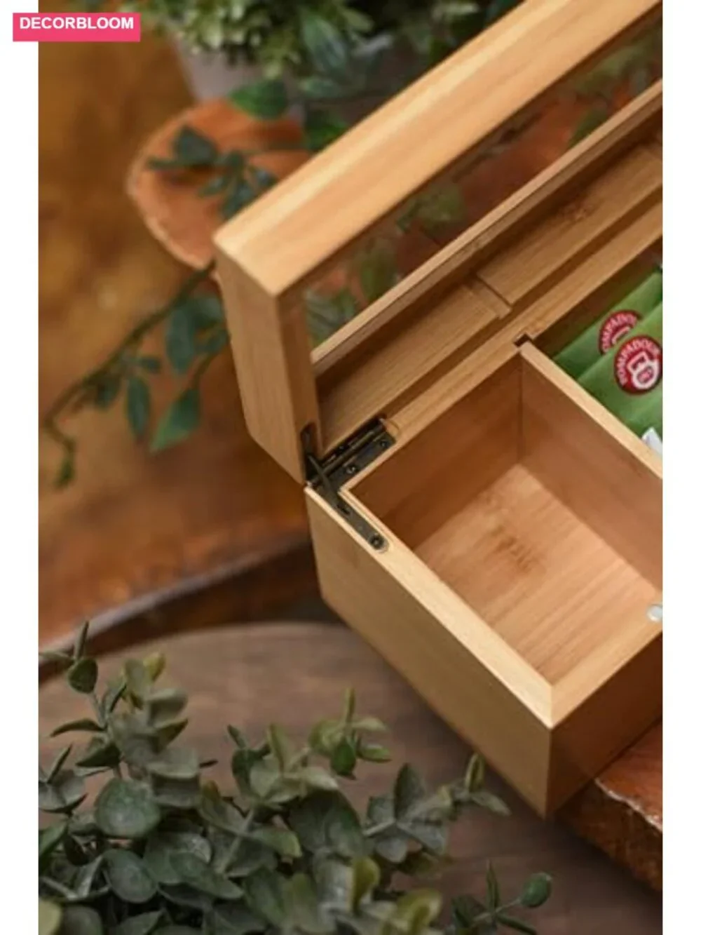 Acacia Wood Tea Bag Organizer - 8 Compartments, Storage Chest for Tea Bags &